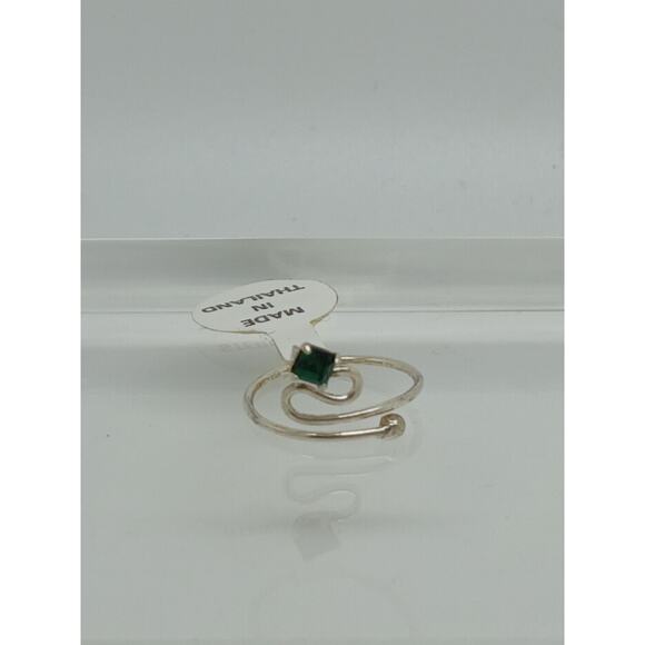 Swirly Emerald Green Crystal Rhinestone Toe Ring Adjustable Size Sterling Silver - Picture 3 of 8